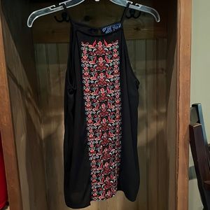 Like new XS black tank with floral embroidery